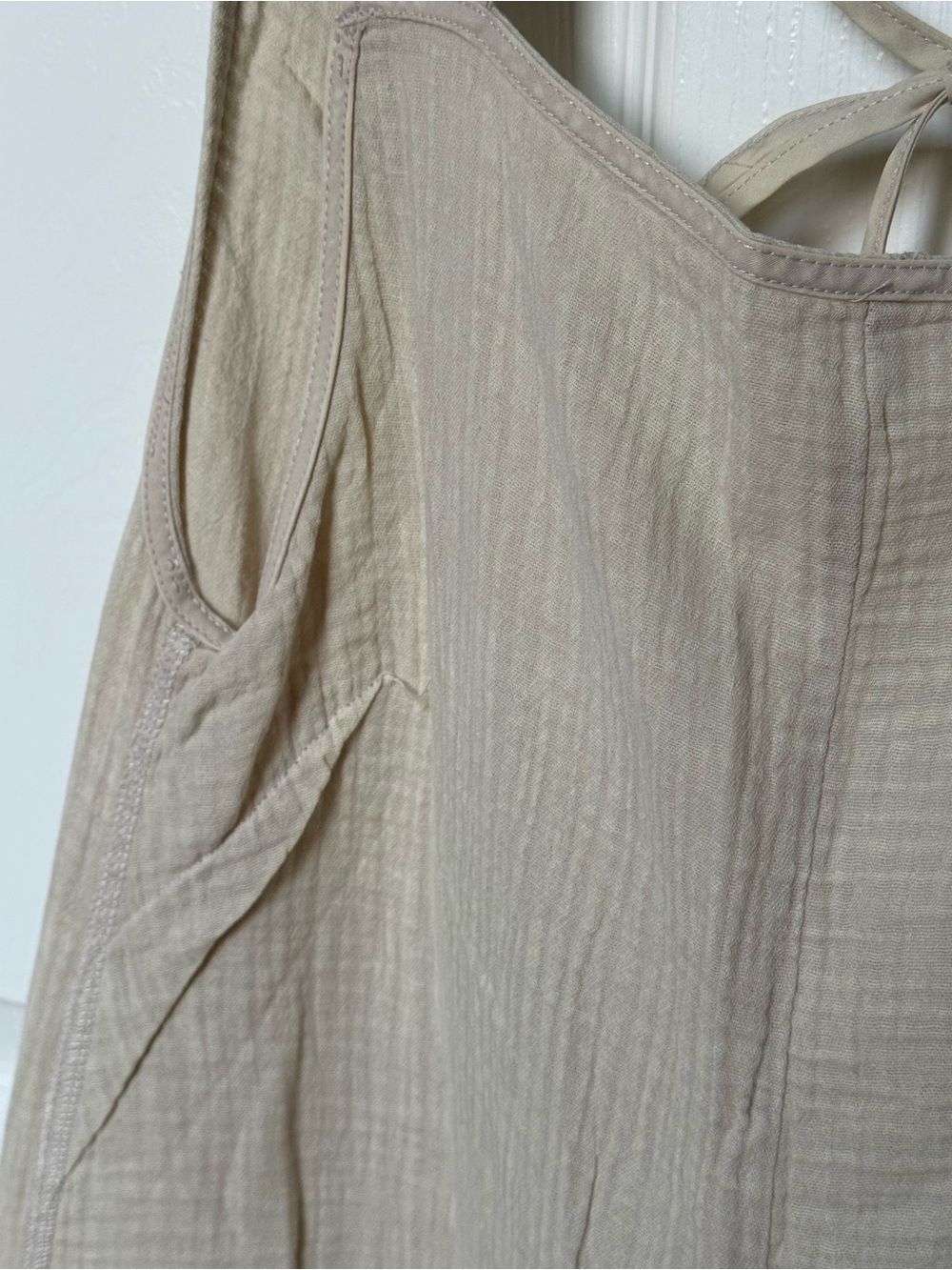 NWOT Zenana Outfitters Beige Gauze Tie-Back Wide-Leg Jumpsuit - Picture 4 of 6